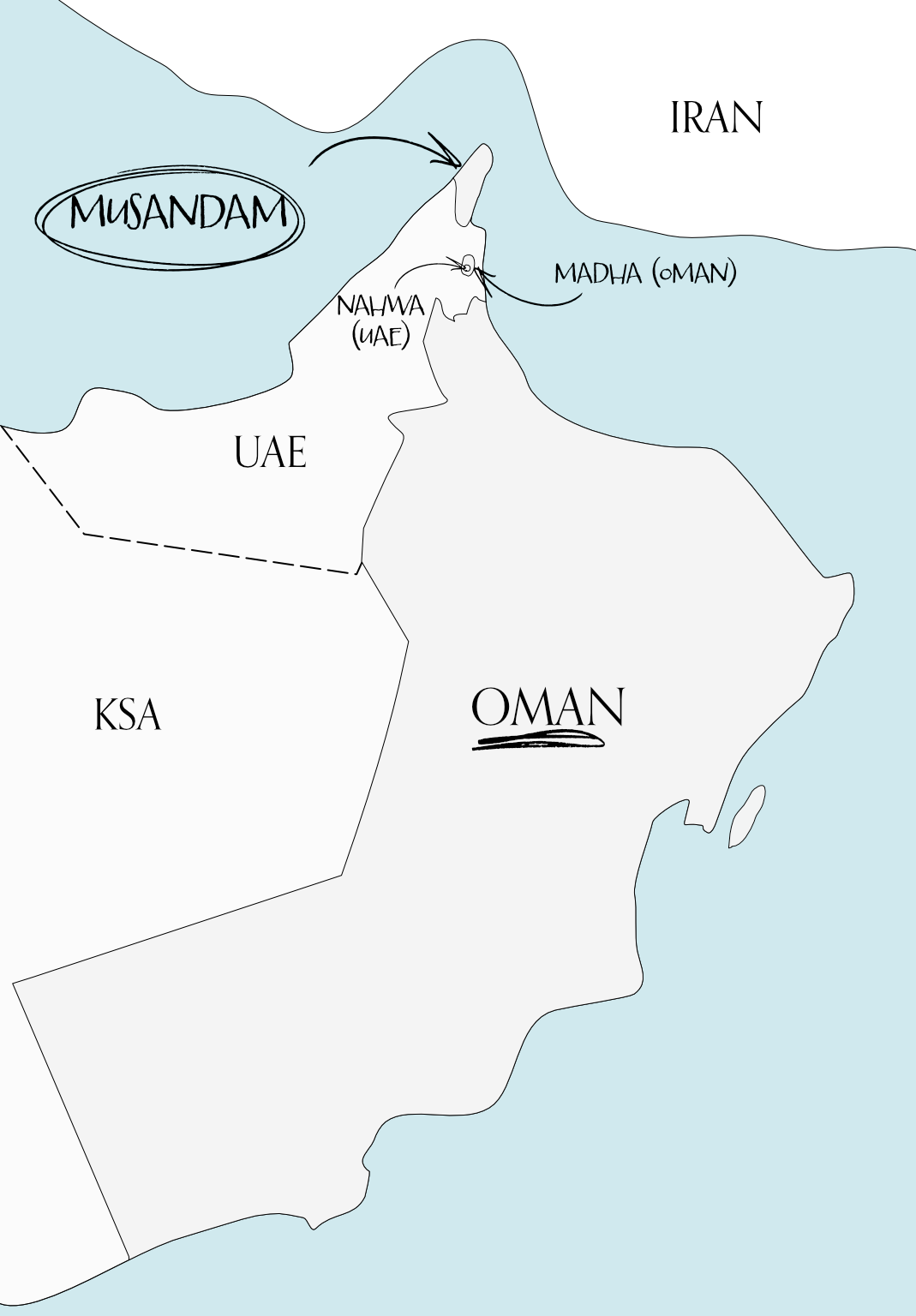 Map of Oman including Musandam