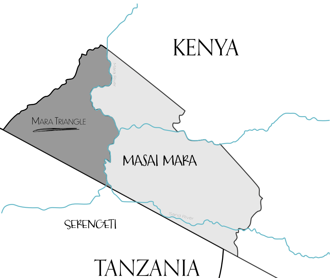 Map of the Masai Mara main reserve showing the location of the Mara Triangle.