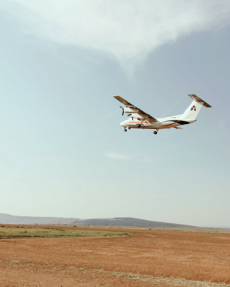 Airplane flying over the Masai Mara