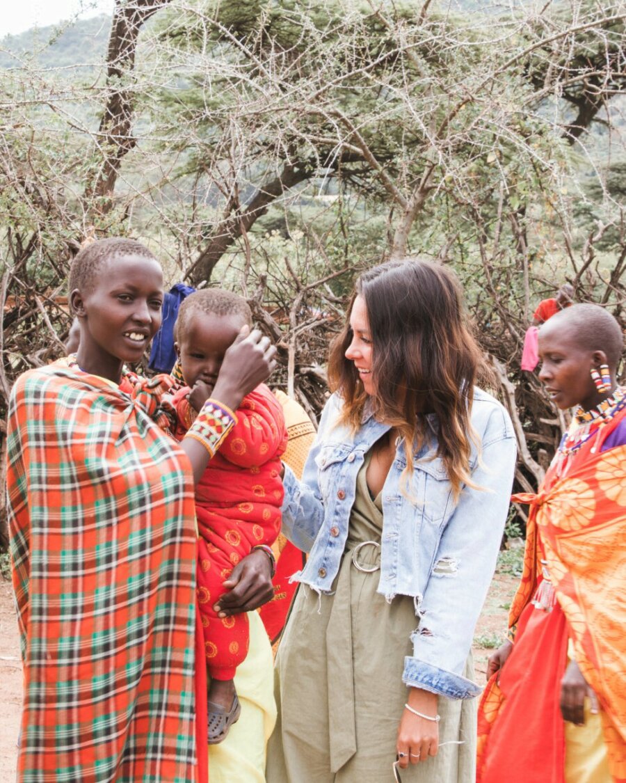 Pili with the Masai during a visit to a local village