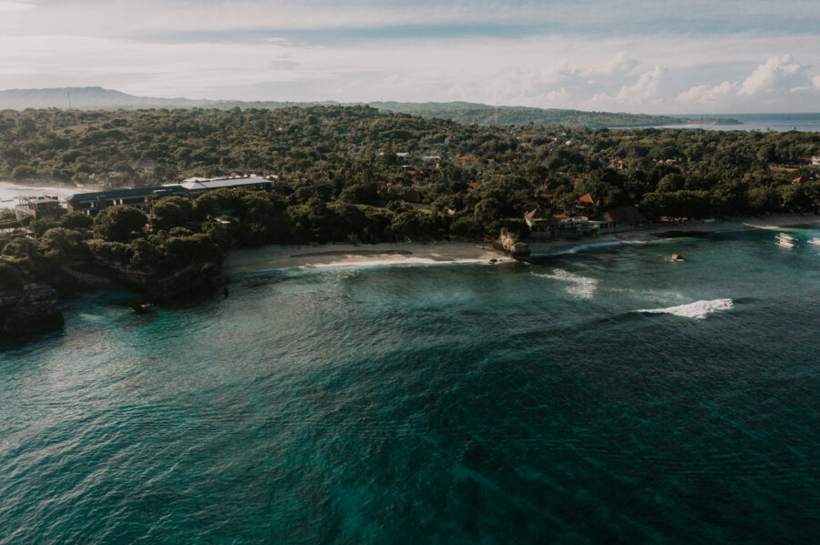 mushroom bay beach, drone shot