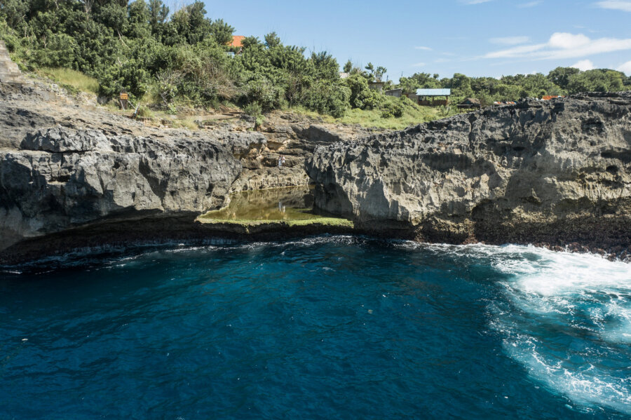 Drone shot showing Angel's Billabong, Nusa Penida