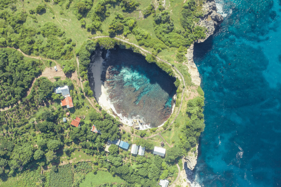 Birdseye view of Broken Beach, Nusa Penida