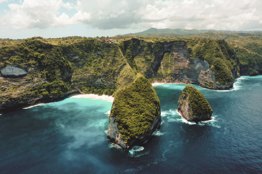 Kelingking Beach. Drone shot from the front