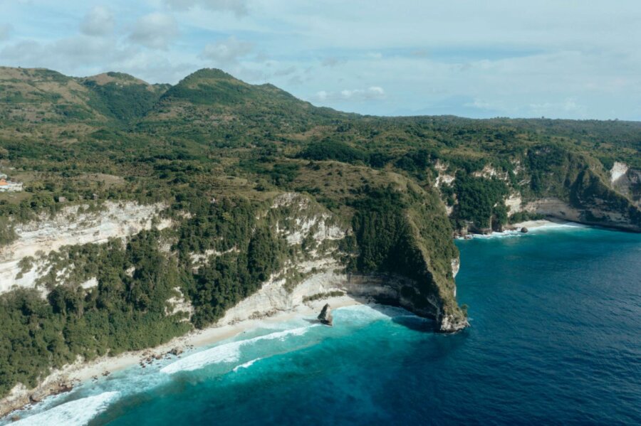 Suwehan beach, Nusa Penida, Bali, drone shot