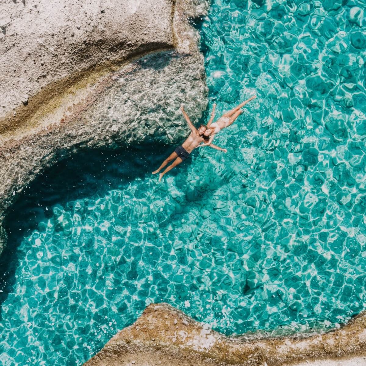 Drone shot of Pili and Dano in Greece